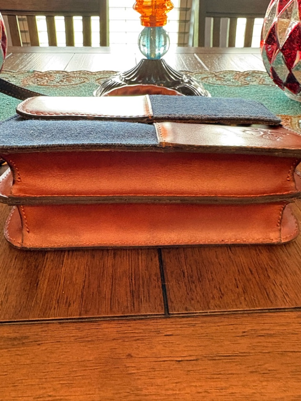 Patricia Nash Denim and Brown Patchwork Mini Satchel - Picture 4 of 7